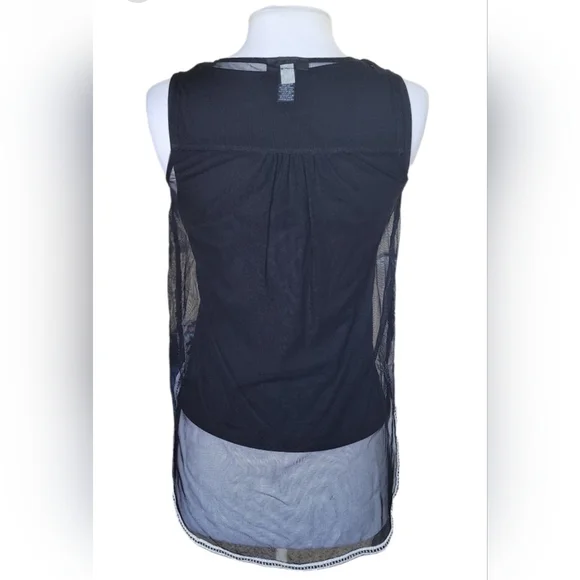 Alfani Sheer Black Layered Tank Top with White Embroidery Sz S/P - Picture 4 of 9